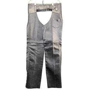 Allstate Leather Motorcycle Chaps Black 2XS Adjustable Waist Biker Pants
